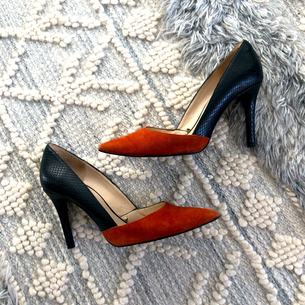 Black leather high heels with a warm cinnamon suede toe - Zara Woman - Size 38